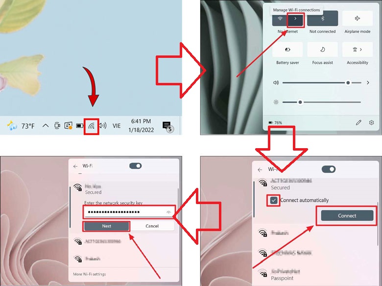 Mở Wifi laptop Dell, dùng Taskbar 